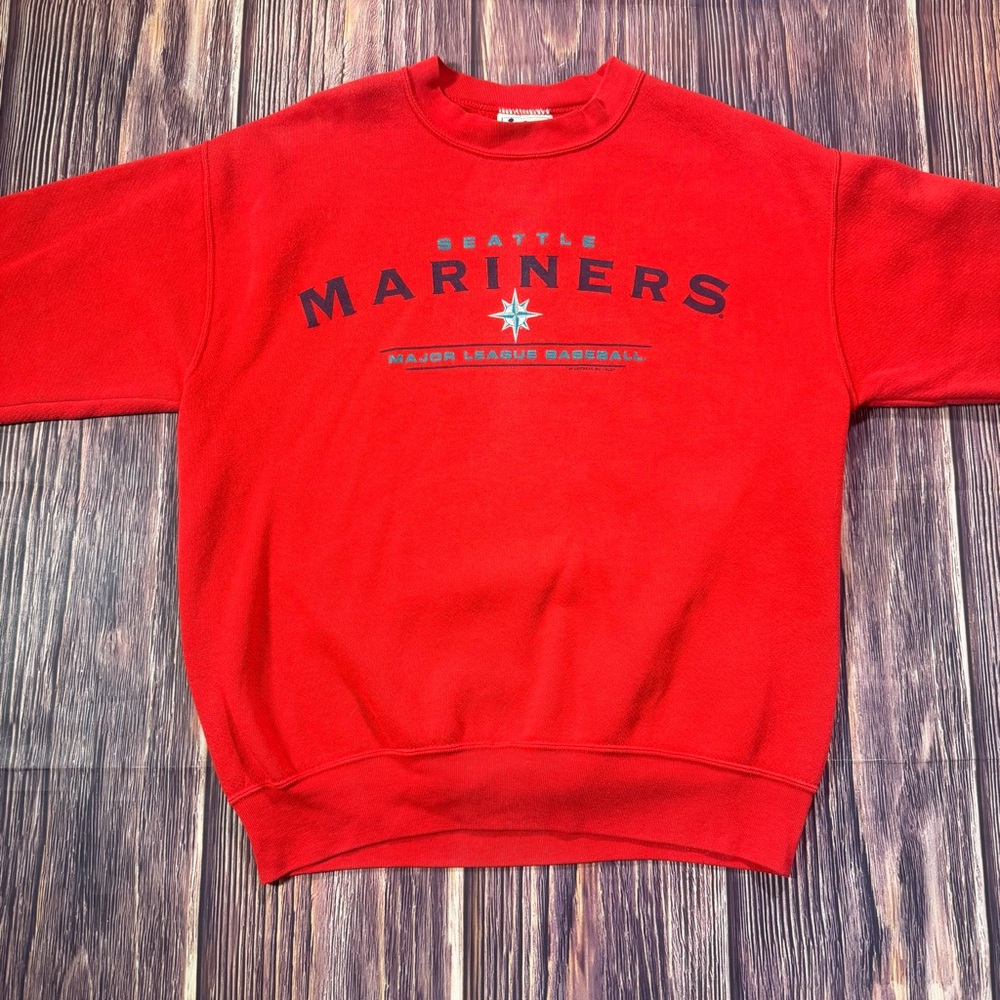 Vintage Seattle Mariners Sweatshirt Mens Medium Red Lee Sport Baseball MLB Retro - Picture 2 of 6